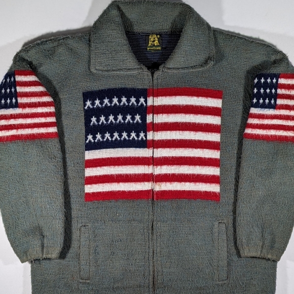 Vtg Tejidos Ruminahui American Flag Full Zip Wool Sweater Double Sided Size XL - Picture 3 of 9